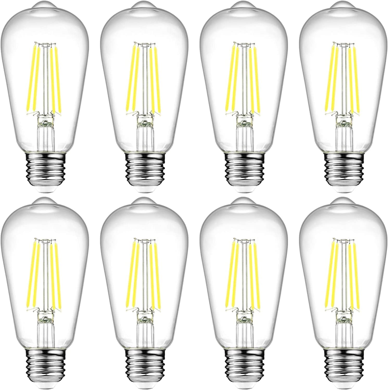 Ascher Vintage LED Edison Bulbs, 6W, Equivalent 60W, Non-Dimmable, High Brightness Warm White 2700K, ST58 Antique LED Filament Bulbs with 80+ CRI, E26 Medium Base, Clear Glass, Pack of 4