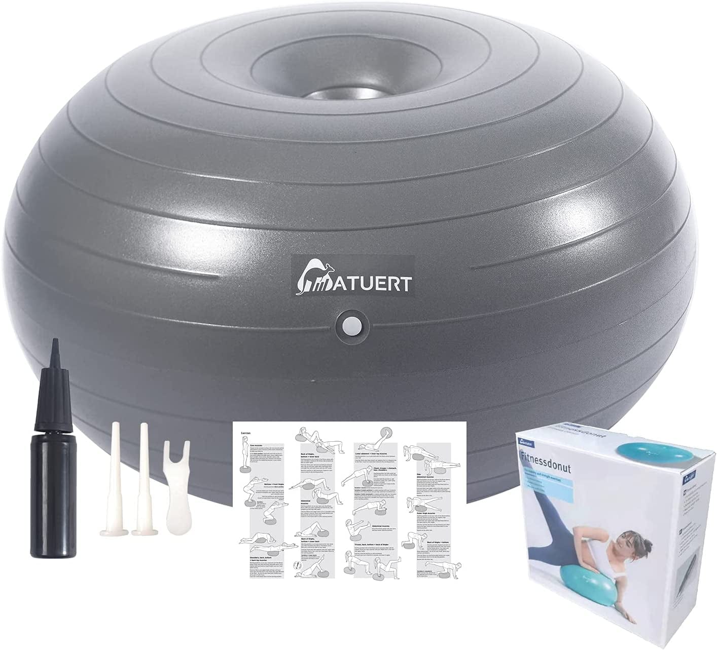 ATUERT Fitness Donut with Hand Pump, Stability and Strength Exercise, Core and Balance Training Inflatable Donut Ball Chair Cushion Seat for Classroom Home and Gym Workout