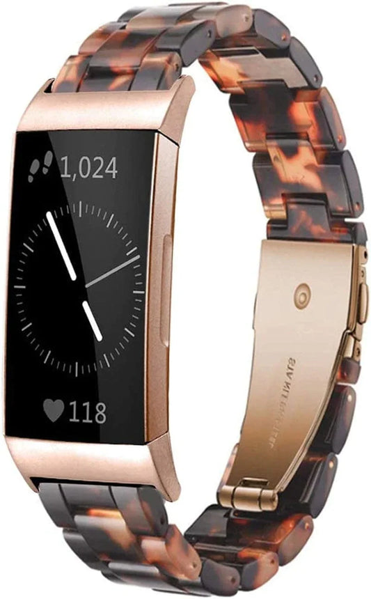 Ayeger Resin Band Compatible with Fitbit Charge 4,Charge 3/3 Se,Women Men Resin Accessory Rose Gold Buckle Band Wristband Strap Blacelet for Fitbit Charge 4,3/3 SE Smart Watch Fitness(Tortoise)