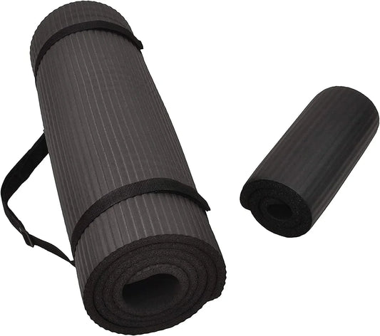 Balancefrom All Purpose 1/2-Inch Extra Thick High Density Anti-Tear Exercise Yoga Mat and Knee Pad with Carrying Strap and Yoga Blocks