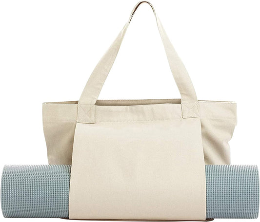 Xrkuu Yoga Bag with Yoga Mat Carrier, Pilates Tote Bag and Yoga Block for Women, Canvas Shoulder Bag with Pocket for Gym, Office, Travel, Beach, Workout, Sports, Fits All Your Stuff Yoga Mat Holder