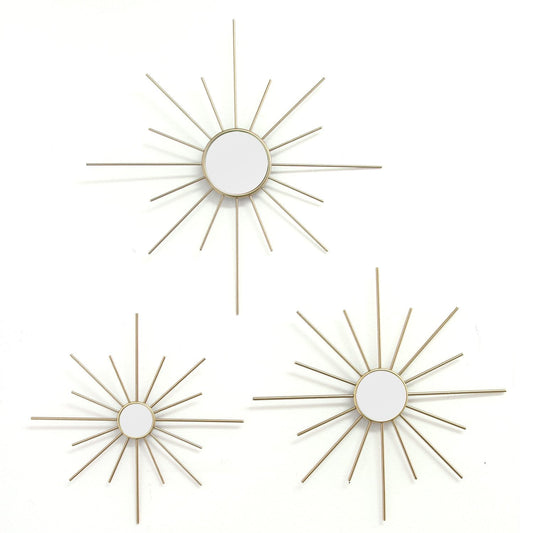 3-Piece Gold Mirror Burst Set Hand Painted Wall Decor
