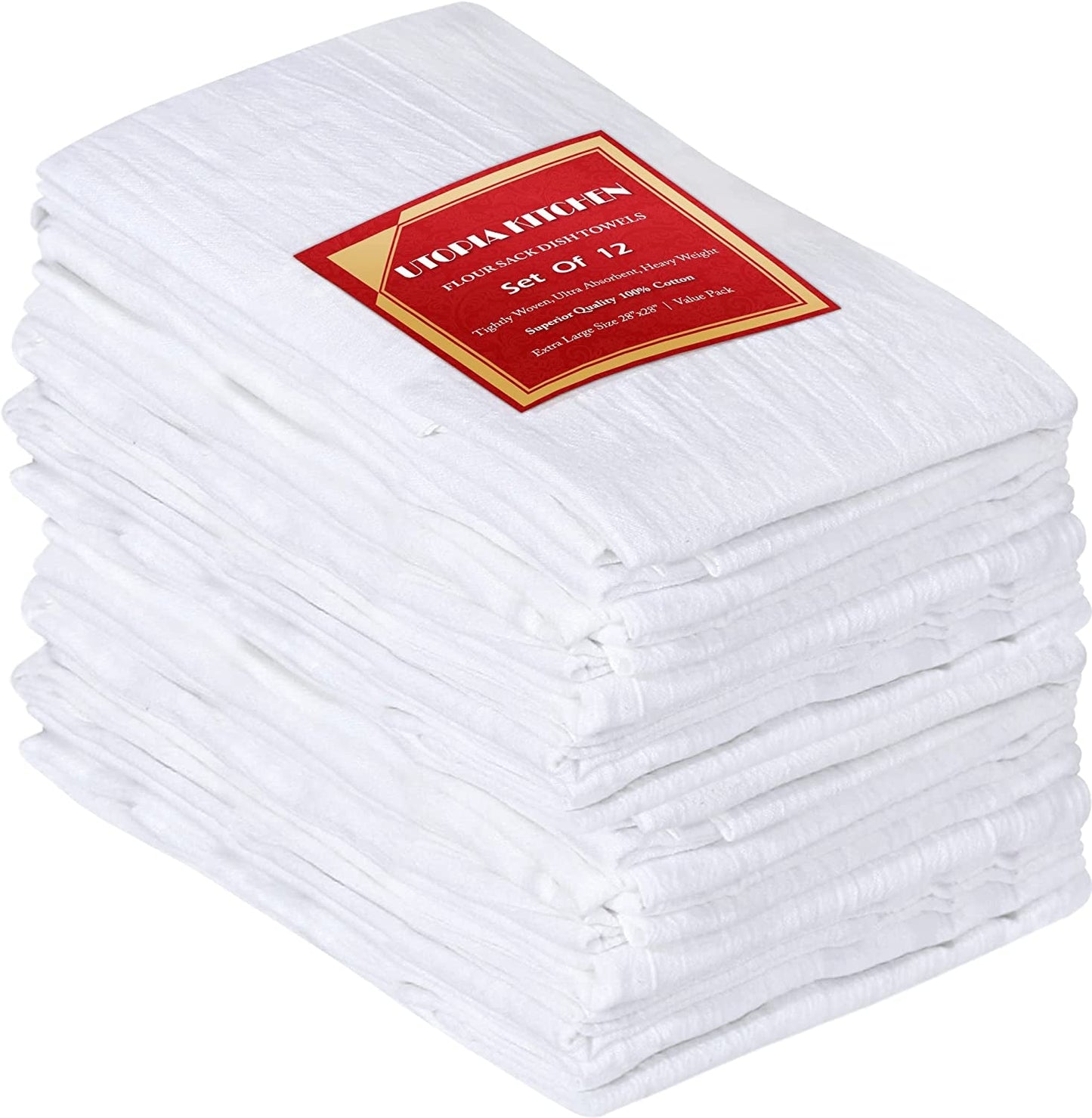 Utopia Kitchen [12 Pack Flour Sack Tea Towels, 28" X 28" Ring Spun 100% Cotton Dish Cloths - Machine Washable - for Cleaning & Drying - Orange