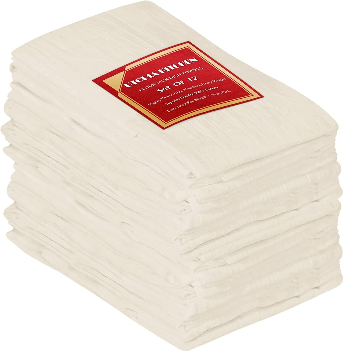 Utopia Kitchen [12 Pack Flour Sack Tea Towels, 28" X 28" Ring Spun 100% Cotton Dish Cloths - Machine Washable - for Cleaning & Drying - Orange