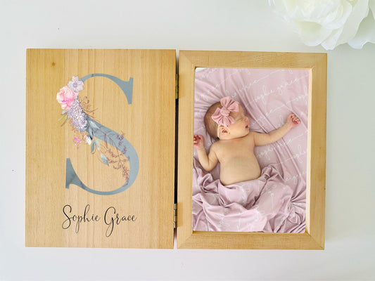 Timber Tinkers - Personalised Baby Photo Frame | Floral Letter