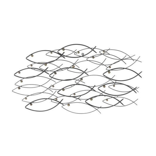 19" x 36" Metal Coastal Fish Wall Decor, Dark Grey