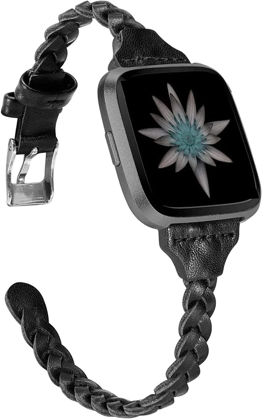 TOYOUTHS Leather Bands Compatible with Fitbit Versa/Versa 2/Versa Lite & Special Edition for Women Men Slim Handmade Weave Wristband Braided Strap Replacement Bracelet Accessories
