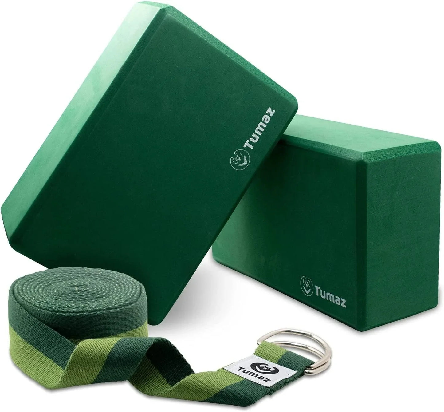 Tumaz Yoga Blocks 2 Pack with Strap Set, High Density/Lightweight EVA Foam Yoga Blocks or Non-Slip Solid Natural Cork Yoga Blocks Set & Premium Yoga Brick for All Yogi [E-Book Included]