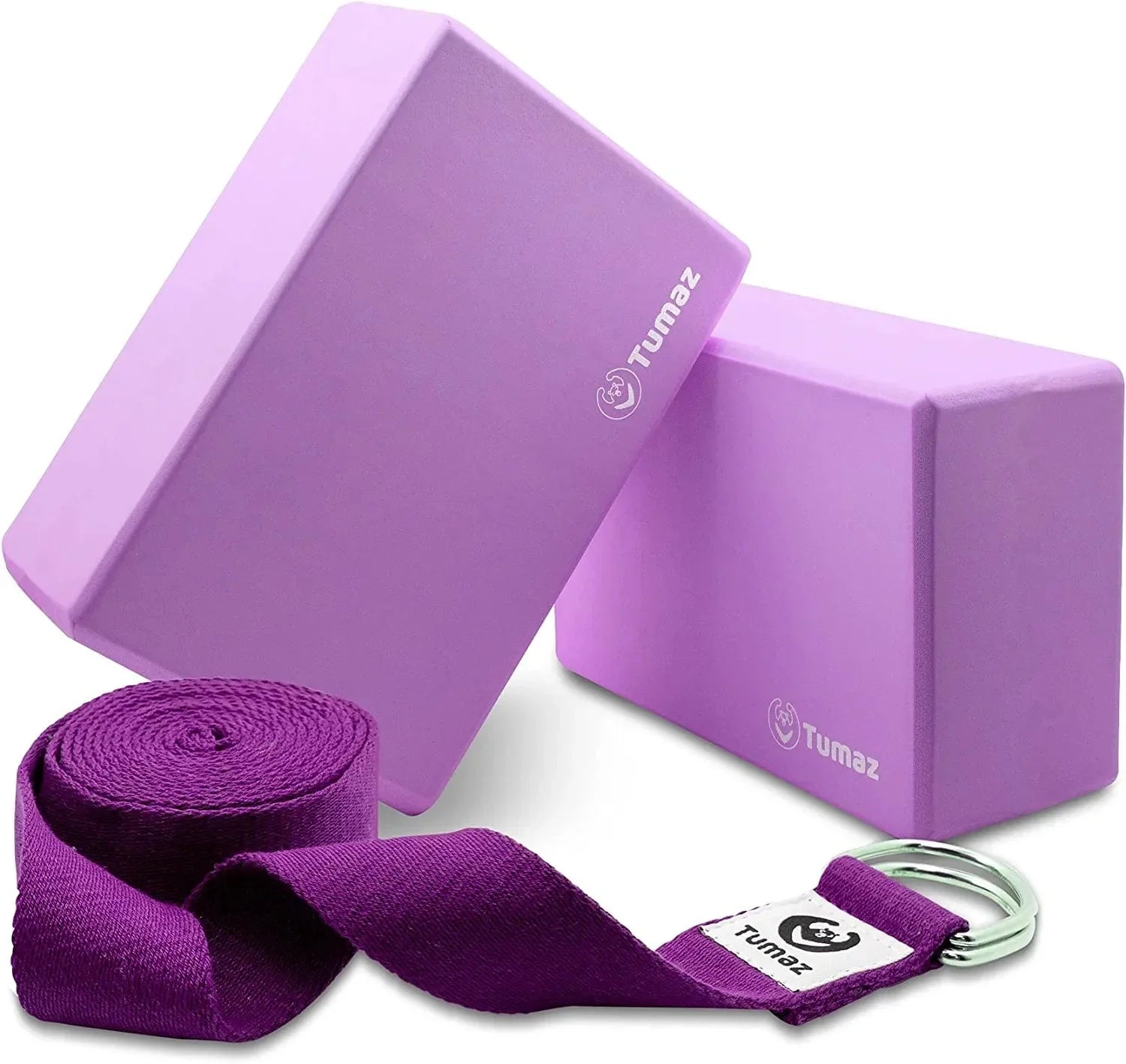 Tumaz Yoga Blocks 2 Pack with Strap Set, High Density/Lightweight EVA Foam Yoga Blocks or Non-Slip Solid Natural Cork Yoga Blocks Set & Premium Yoga Brick for All Yogi [E-Book Included]