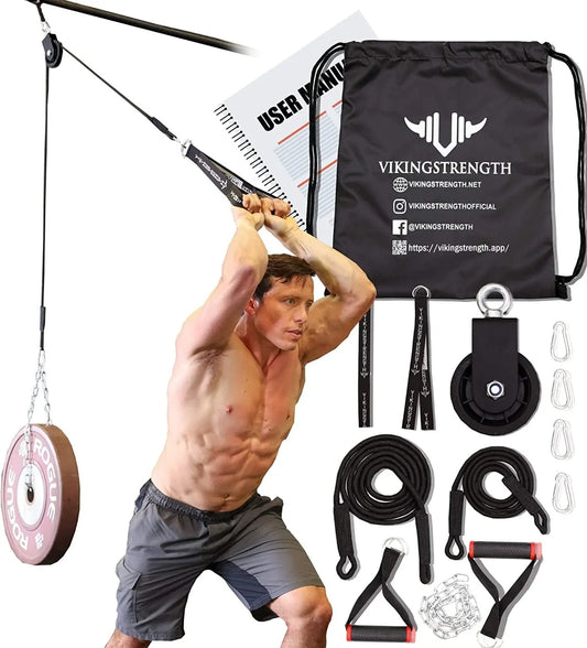 Vikingstrength Pulley System, Cable Pulley Gym Equipment Machine for Home for Triceps Pull Down, Biceps Curl, Back, Forearm and LAT Pulldown Garage Gym, Gym Equipment + V-Strength Workout App