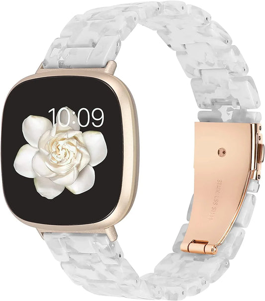 Wearlizer Resin Band Compatible with Fitbit Sense Bands/Versa 3 Bands for Women Men, Cute Fashion Lightweight Bracelet Wristband Strap Accessories with Buckle for Fitbit Sense/Versa 3,White Flower