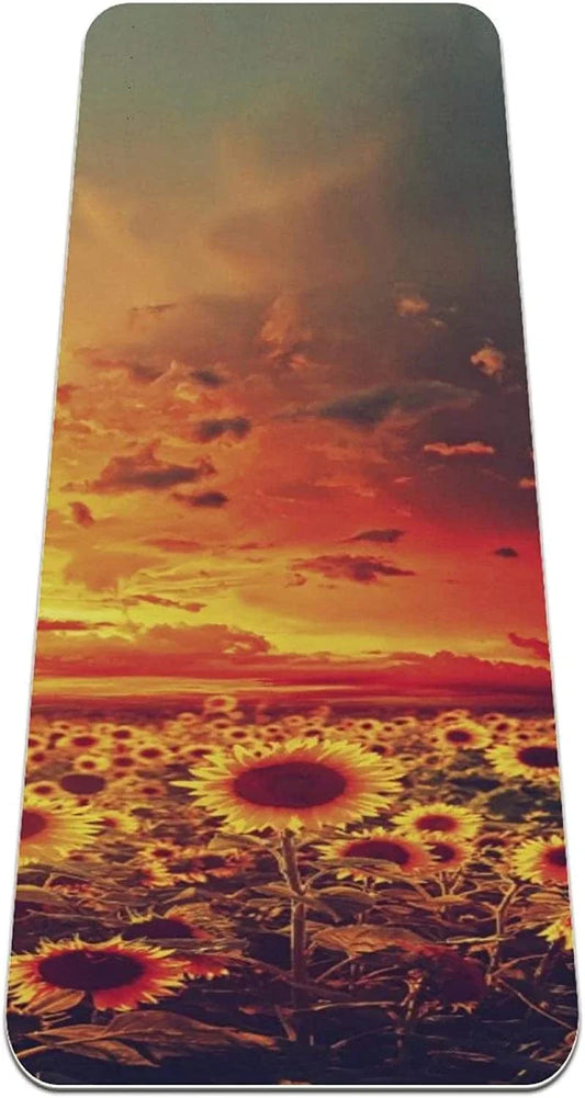 WXVOVXW Yoga Mat 72 X 24 Sunflowers Meadow Field Flowers Eco Friendly Non Slip Fitness Exercise Mat for Pilates and Floor Exercises