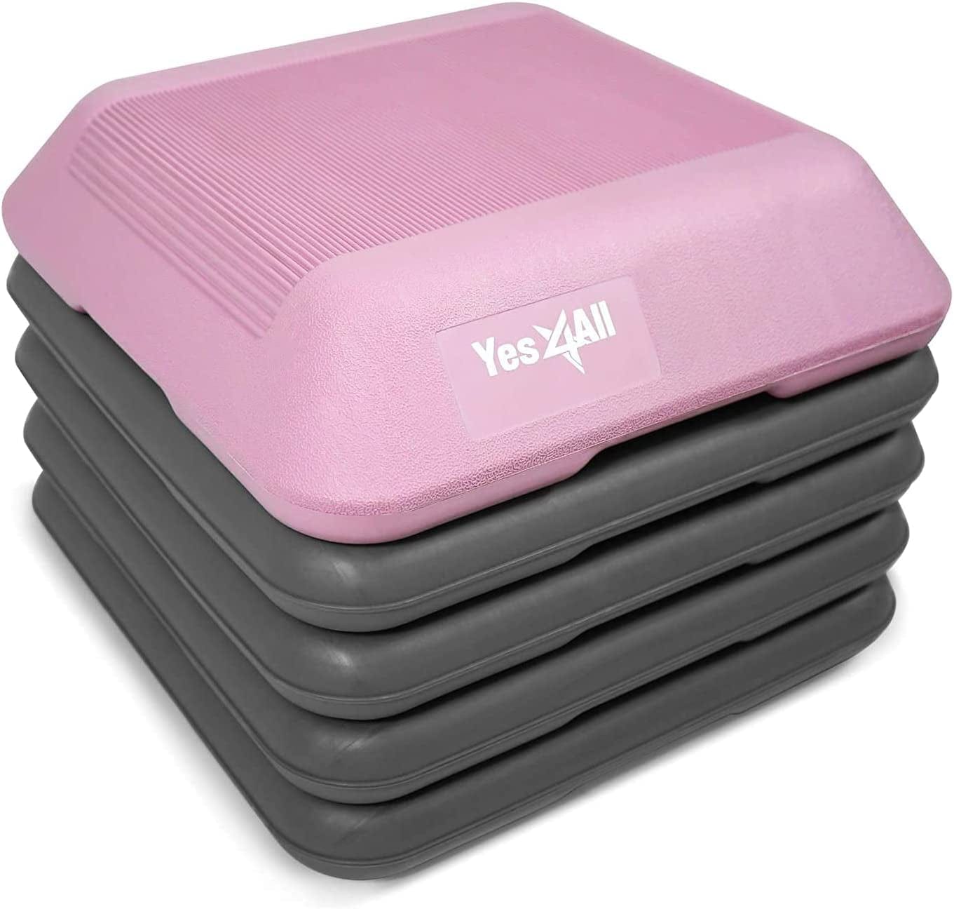 Yes4All 16"X16" Adjustable High Step Aerobic Platform with 4 Risers, Height-Adjustable 4"-6''-8''-10''-12" Step Aerobics Platform for Home Gym Exercise Fitness Workout