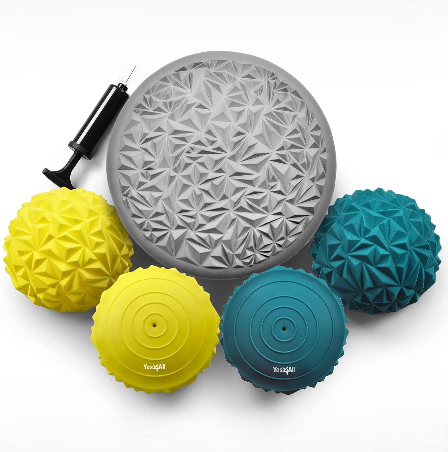Yes4All 3 Shapes Hedgehog Balance Pods and Balance Disc, Rocky and Geometric Stability, Core Strength, Coordination, Massage for Adults, Obstacle Course for Kids and Dogs