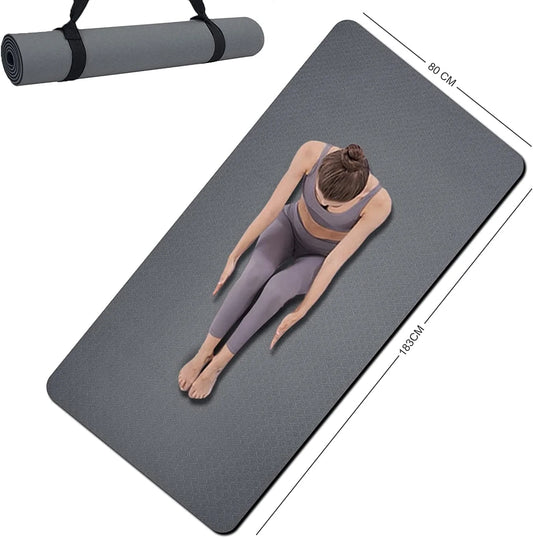 Yoga Mat Double-Sided Non Slip, 72'' X 32'' X 7Mm - Extra Wide & Thick Yoga Mat with Strap, Professional TPE Yoga Mats for Women Men Kids, Workout Mat for Yoga, Pilates and Floor Exercises