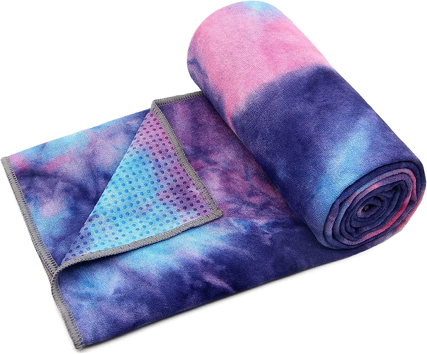 Yoga Towel,Hot Yoga Mat Towel - Sweat Absorbent Non-Slip for Hot Yoga, Pilates and Workout 24" X72(Grip Dots,Blue)