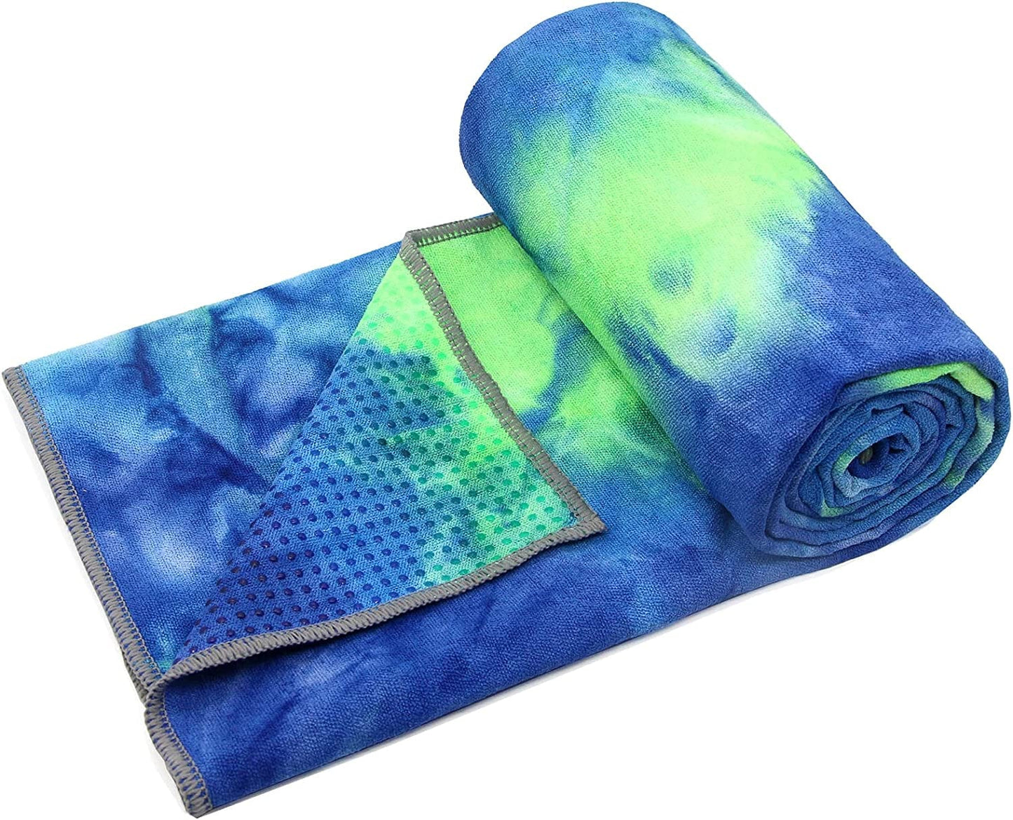 Yoga Towel,Hot Yoga Mat Towel - Sweat Absorbent Non-Slip for Hot Yoga, Pilates and Workout 24" X72(Grip Dots,Blue)