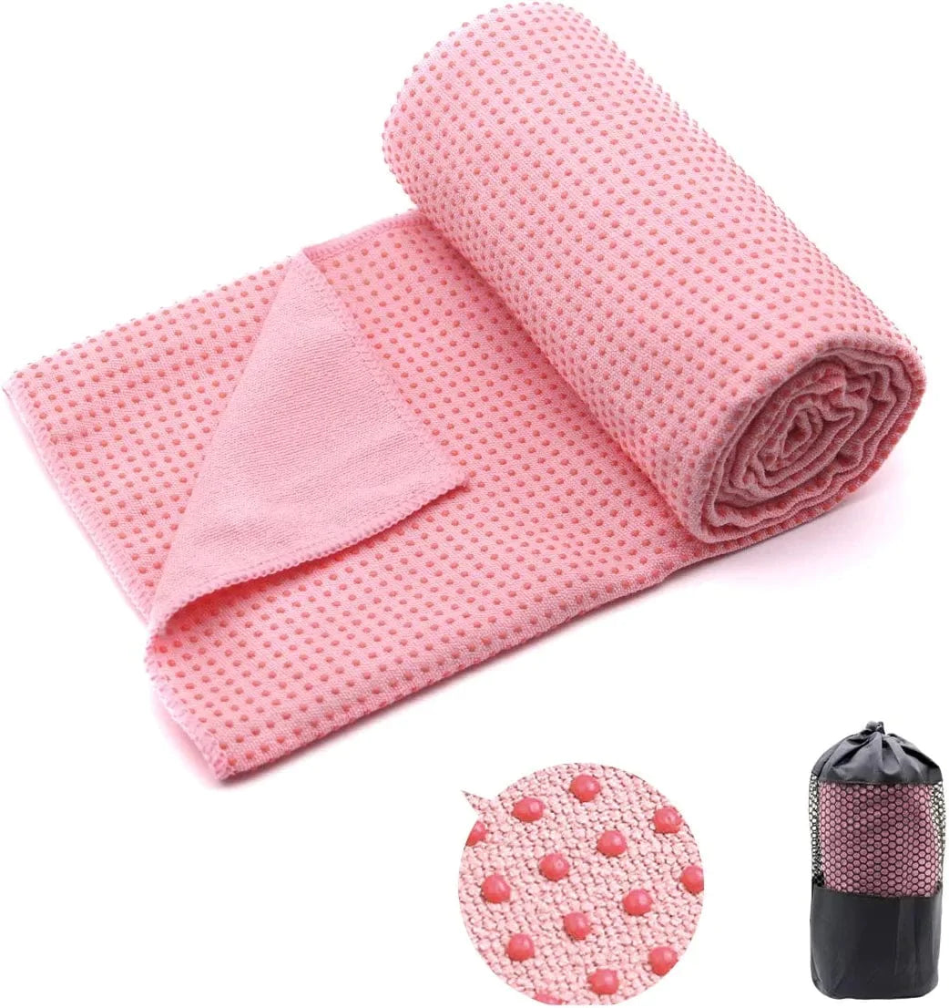 Yoga Towel,Hot Yoga Mat Towel - Sweat Absorbent Non-Slip for Hot Yoga, Pilates and Workout 24" X72(Grip Dots,Blue)